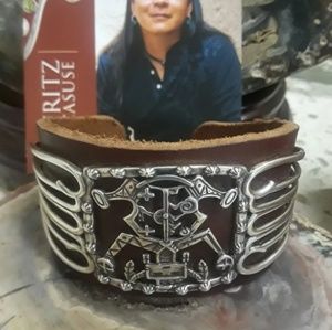 Sterling & Leather Spirt Figure Cuff